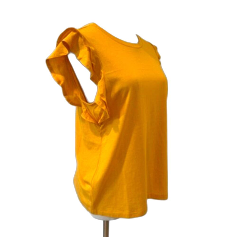 Michael Kors Marigold Yellow Top Flutter Ruffle Sleeves NEW NWT Small - Picture 2 of 7
